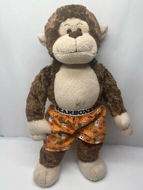 Build-A-Bear Brown and Cream Plush Monkey in Orange Patterned Shorts